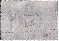 Dominique De Beir, een van 31 works ''From Noirville'', 2009. Each in black sandpaper, perforated; verso in silver paint and signed, with date; 10 x 15 cm. 1-8-2009 verso
PHŒBUS•Rotterdam