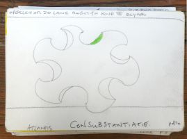 Piet Dirkx, potlood en kleurpotlood op papier, 2010, 0.15 x 0.22 cm. [met o.m. tekst: ''Opgeleid om zo lang mogelijk kind te blijven - Atlantis - Consubstantiatie '']
PHŒBUS•Rotterdam