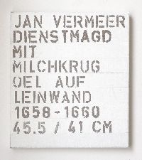 Stefan Gritsch, ''JAN VERMEER DIENSTMAGD MIT MILCHKANNE AUF LEINWAND

45.5 X 41 CM.'', 2009, acrylverf en grondering op linnen
PHŒBUS•Rotterdam