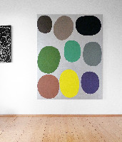 Jan Smejkal, een van drie schilderijen acryl op doek, 2023, elk 1.60 x 1.20 m. - te tonen op de ART Rotterdam 2024. Links een deel van een krijttekening op acryl/mdf.
PHŒBUS•Rotterdam