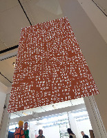 Jan Smejkal, tweezijdig schilderij dat vrij in de ruimte kan hangen en bewegen.

De teksten zijn namen van kunstenaars. Ohne Titel / z.t. 2023,

Mischtechnik auf Holz / gemengde techniek op hout, 110 x 60 cm.
PHŒBUS•Rotterdam