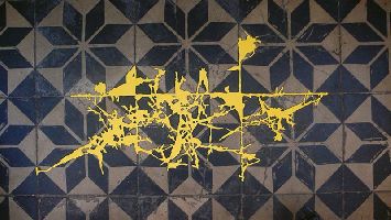 Ken'ichiro Taniguchi, 2008: de complexe vorm van een 'hecomi' (eng. 'dent', ned. 'opening', 'gat') in een tegelvloer Eendrachtsweg 61 Rotterdam, is uitgangspunt voor een wandobject in gele kunststof
PHŒBUS•Rotterdam