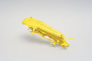 Ken'ichiro Taniguchi, expositie ''Hecomi# 16'',  [Holland Amerika kade], 2009, 30 elementen in geel plastic, scharnieren, ingevouwen 26 x 16 x 15 cm., uitgerekt 28 x 80 cm.
PHŒBUS•Rotterdam