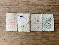 Dominique De Beir, 'hommage à l' écriture, le timbre, l'enluminure et la miniature', 2022

tweemaal een dubbel werk [medaillon], formaat van een grote postzegel 4 x 2,5/5 cm.
PHŒBUS•Rotterdam
