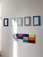 Tineke Bouma, serie van vijf werken 2007-08 [pastel, wit, uitsparingen], elk 35 x 30 cm.

Tineke Bouma serie van vier werken 2007-08 [kleurbanden], elk 32,5 x 26,5 cm.

acryl en latex op linnen
PHŒBUS•Rotterdam
