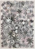 Célio Braga, 'Les Fleurs du Mal' (Gilead, 2020) – inkt, olie en perforaties op medische bijsluiters op doek. 49.5 x 34.5 cm., detail
PHŒBUS•Rotterdam