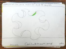 Piet Dirkx, potlood en kleurpotlood op papier, 2010, 0.15 x 0.22 cm. [met o.m. tekst: ''Opgeleid om zo lang mogelijk kind te blijven - Atlantis - Consubstantiatie '']
PHŒBUS•Rotterdam