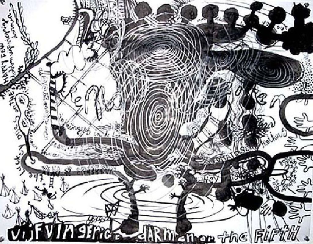 GILBERT VAN DRUNEN, ''Vijfvingerige darm'', 2002, inkt en potlood op papier,

50 x 65 cm, tentoonstelling oktober 2002.
PHŒBUS•Rotterdam