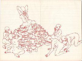 Bea Emsbach, uit de expositie ''NÃ¤hrkleid' 2007: tekeningen A3 in rode inkt op papier
PHŒBUS•Rotterdam