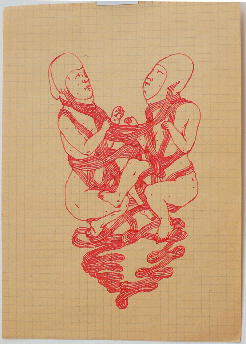 Bea Emsbach, tekeningen van haar afstudeerproject 1994, rode inkt / A5 papier. (2figdradn) UNICUM
PHŒBUS•Rotterdam