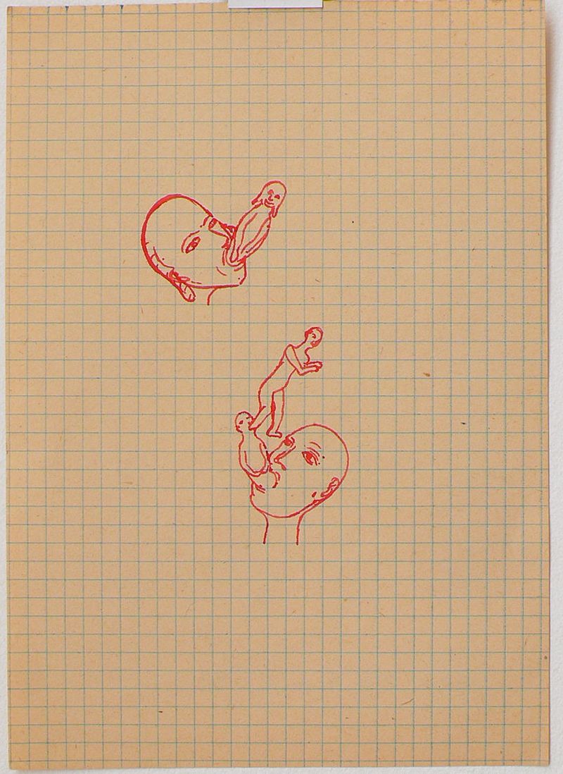 Bea Emsbach, tekeningen van haar afstudeerproject 1994, rode inkt / A5 papier. (2hfd_3popp) UNICUM
PHŒBUS•Rotterdam