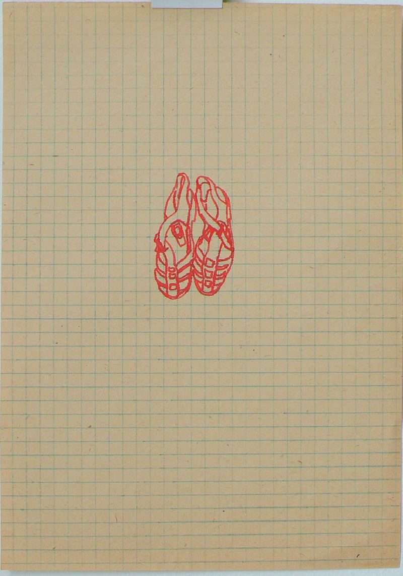 Bea Emsbach, tekeningen van haar afstudeerproject 1994, rode inkt / A5 papier. (schoenen) UNICUM
PHŒBUS•Rotterdam