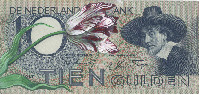 Hanna von Goeler, 'Tulip mania': Semper Augustus - Admeriels de Gouda, 2021, gouache and water color on circa 1944 Dutch paper currency (Tien Gulden), 142 x 68 mm.
PHŒBUS•Rotterdam