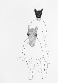 Yvonne van de Griendt, tekening kleurpotlood en potlood/papier, 2007, uit de serie ''Maskerade'', elk A3.
PHŒBUS•Rotterdam