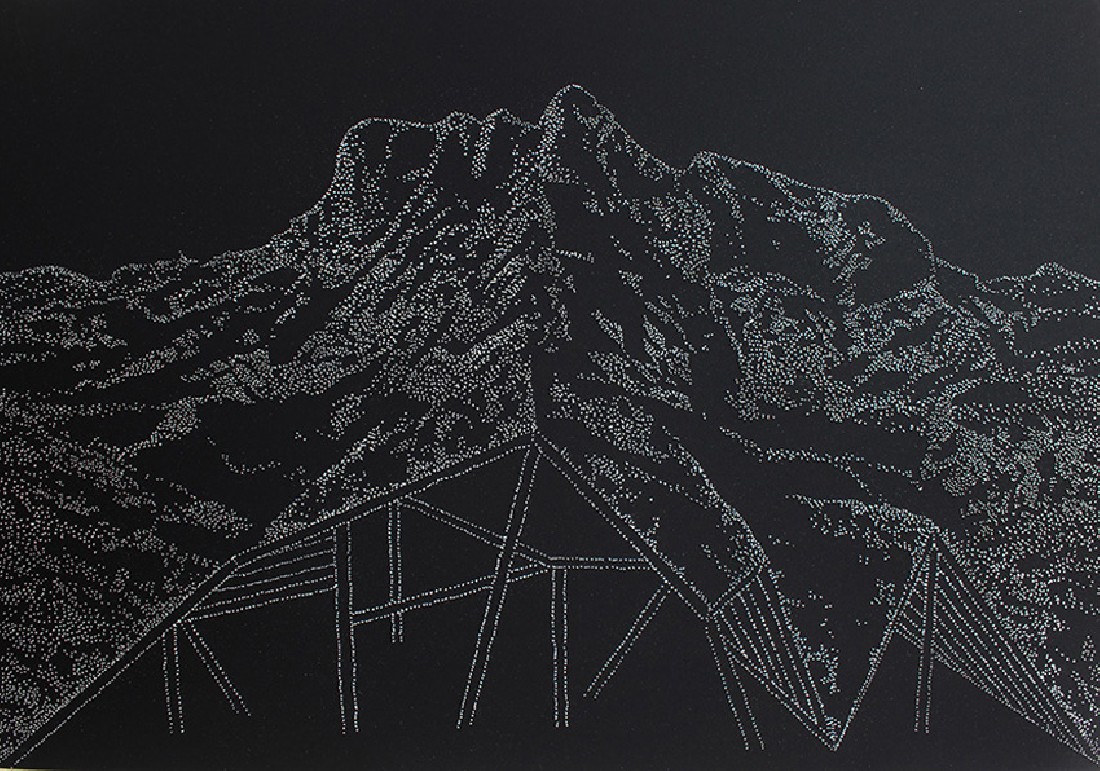 Amparo Sard, 2016, geperforeerd papierreliëf, 32.5 x 46 cm. [zelfportret, bergrug]
PHŒBUS•Rotterdam