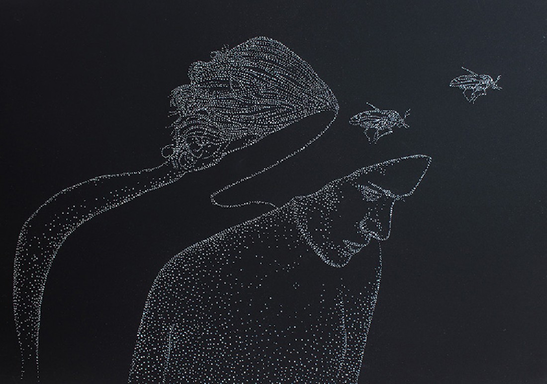Amparo Sard, 2016, geperforeerd papierreliëf, 32.5 x 46 cm. [zelfportret, bergrug]
PHŒBUS•Rotterdam