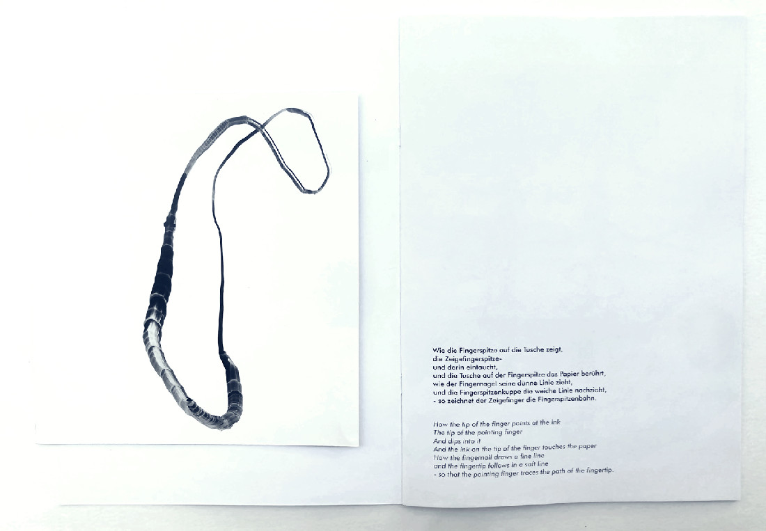 Eva-Maria Schön, pagina uit kunstenaarsboek
'De Hand spitzt sich zu in der Fingerspitze', 2018
PHŒBUS•Rotterdam Eva-Maria Schön, pagina uit kunstenaarsboek
'De Hand spitzt sich zu in der Fingerspitze', 2018
PHŒBUS•Rotterdam