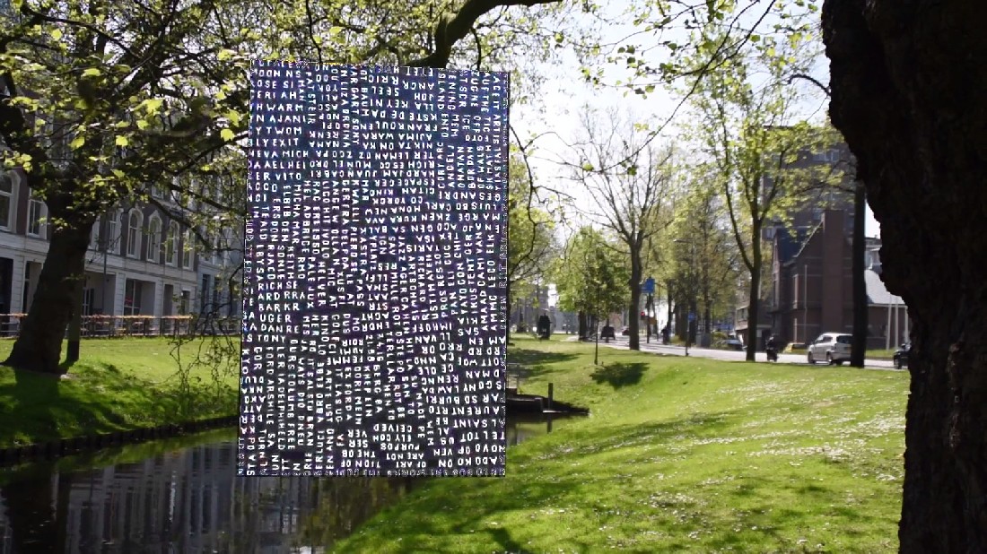 Jan Smejkal places a textwork hanging in a tree above the water, just across the gallery, on the Eendrachtsweg/Westersingel.
PHŒBUS•Rotterdam
